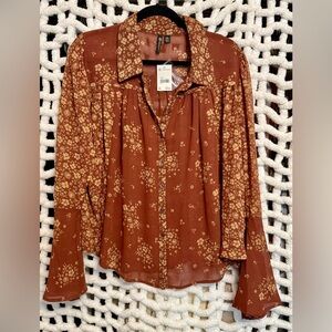 Sheer Versona Rust and Tan Blouse XXL